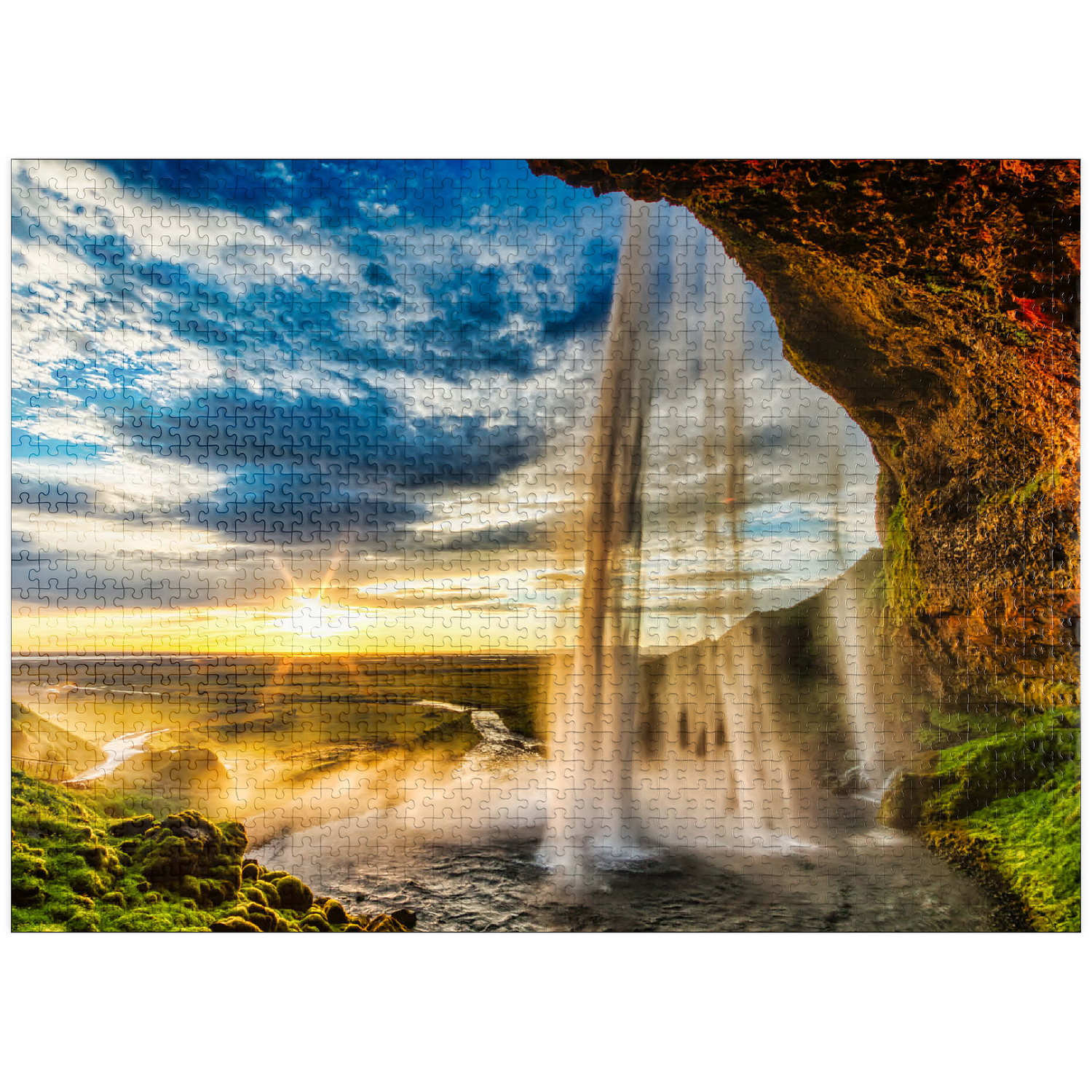 MyPuzzle Cascata Seljalandsfoss Islanda – Puzzle 500 Pezzi Premium Galaxy – Paesaggio Tramonto