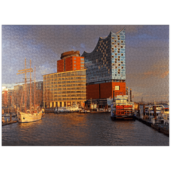 MyPuzzle - Ship Pier At The Überseebrücke With View Over The Elbe To The Elbphilharmonie In The HafenCity, Hamburg, Germany - Premium 1000 Piece Jigsaw Puzzle for Adults