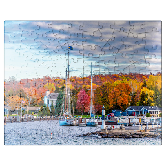 MyPuzzle - Sister Bay Town Harbor View In Door County Wisconsin - Premium 100 Piece Jigsaw Puzzle for Adults