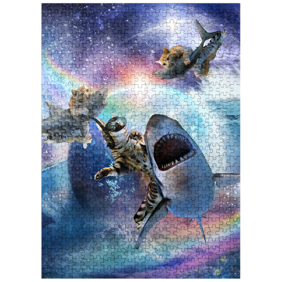 MyPuzzle - Space Cat Riding Shark, Galaxy Cats Sharks - Random Galaxy - Premium 500 Piece Jigsaw Puzzle for Adults