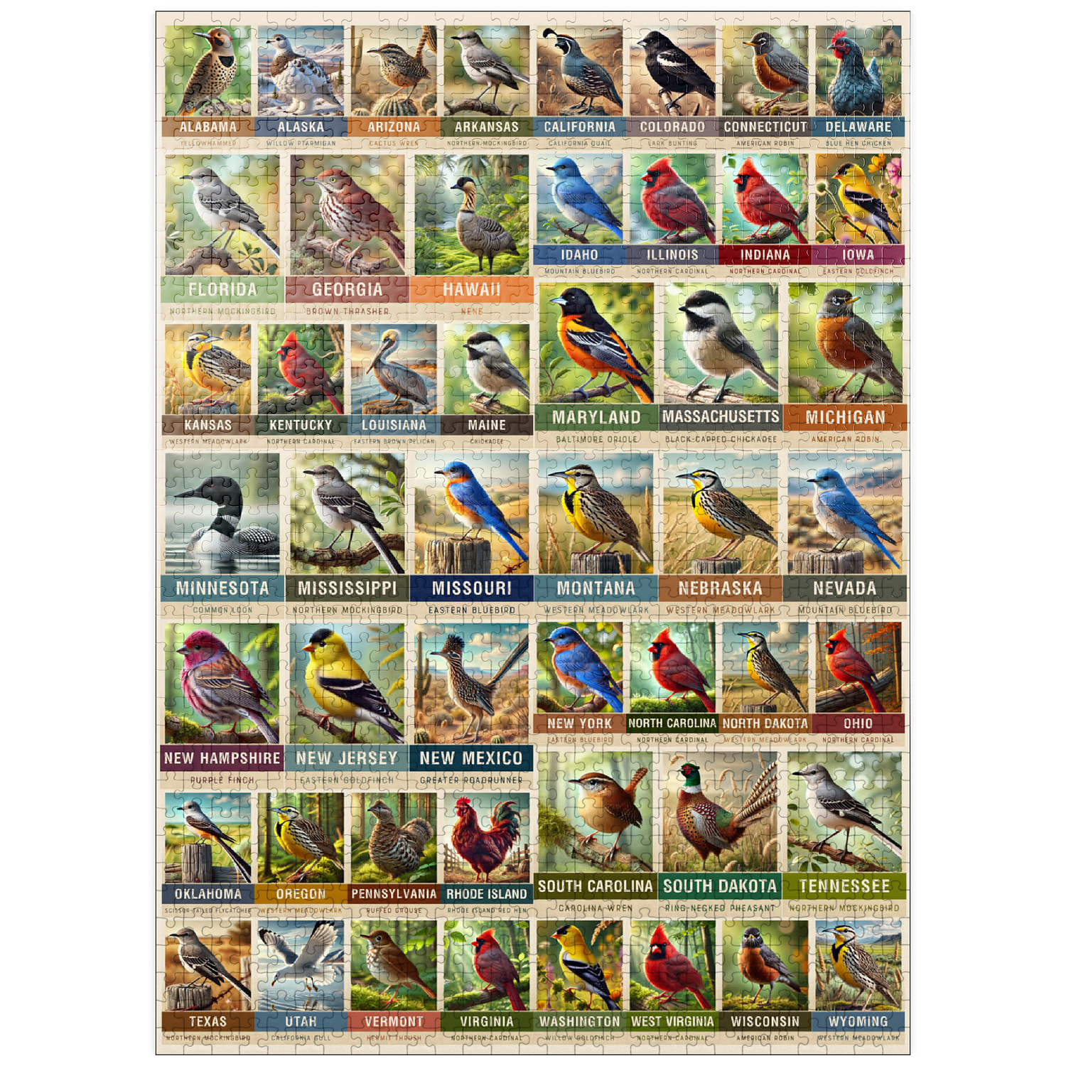 MyPuzzle - State Birds Series: 50 State Birds Collage, Vol.1 - Premium 1000 Piece Jigsaw Puzzle for Adults