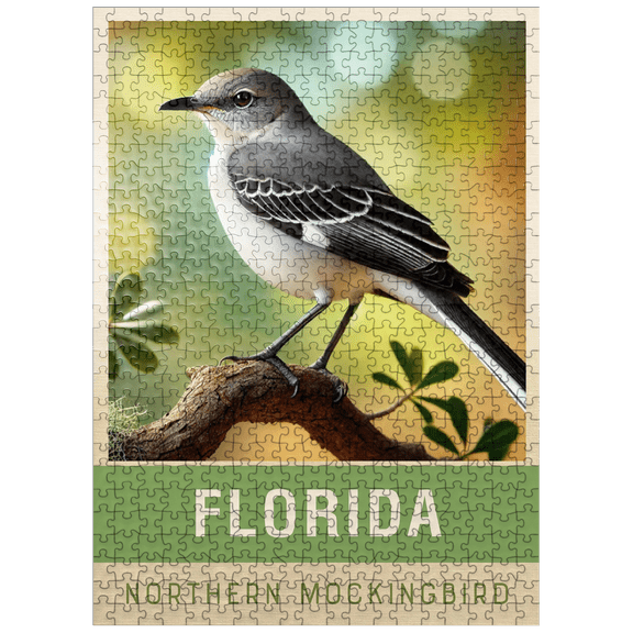 MyPuzzle - State Birds Series: Florida, Northern Mockingbird - Premium 500 Piece Jigsaw Puzzle for Adults