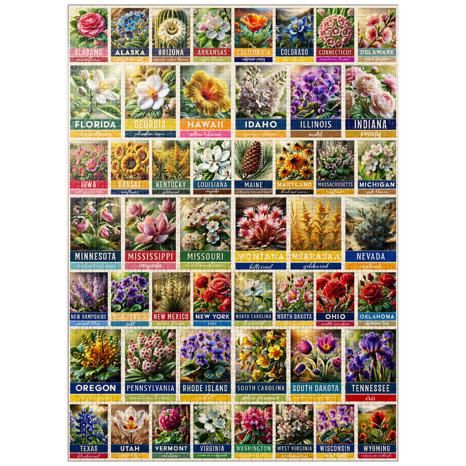 MyPuzzle - State Flowers Series: 50 State Flowers Collage, Vol. 2 - Premium 1000 Piece Jigsaw Puzzle for Adults