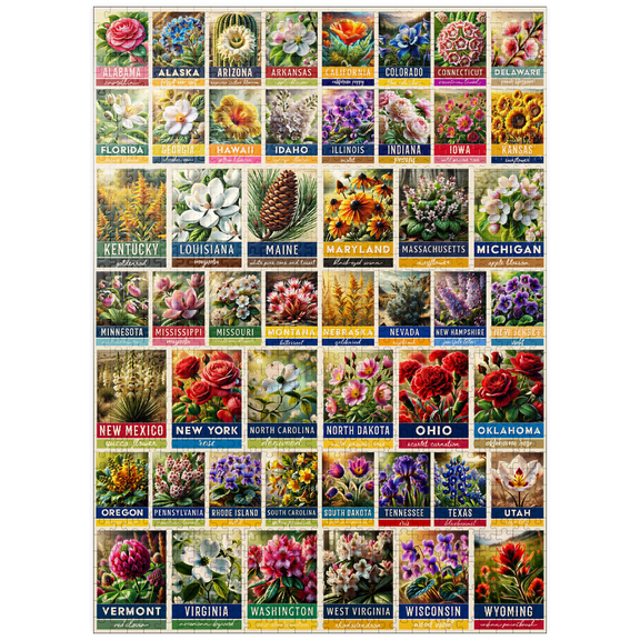 MyPuzzle - State Flowers Series: 50 State Flowers Collage, Vol. 3 - Premium 1000 Piece Jigsaw Puzzle for Adults