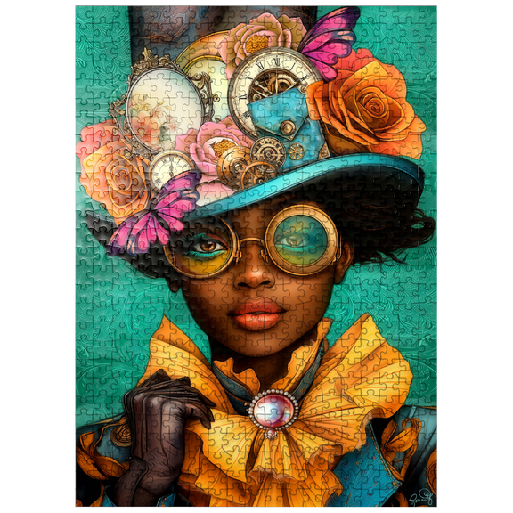 MyPuzzle - Steampunk Woman With Floral Hat And Gears - Premium 500 Piece Jigsaw Puzzle for Adults
