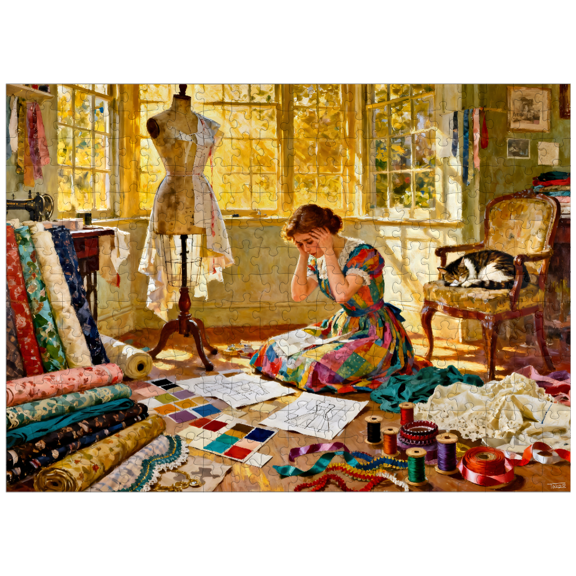 MyPuzzle - Sunlit Sewing Studio Dressmaking Scene - Premium 300 Piece Jigsaw Puzzle for Adults