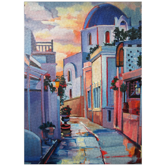 MyPuzzle - Sunset Alley In Santorini - Premium 1000 Piece Jigsaw Puzzle for Adults