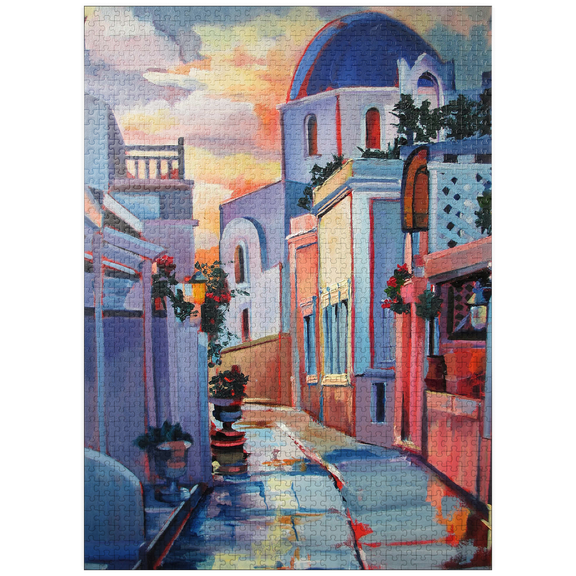 MyPuzzle - Sunset Alley In Santorini - Premium 1000 Piece Jigsaw Puzzle for Adults