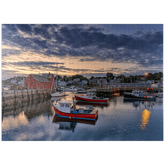 MyPuzzle - Sunset At Rockport Harbor With Fishing Boats - Premium 1000 Piece Jigsaw Puzzle for Adults