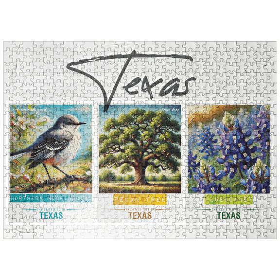 MyPuzzle - Texas: Bird, Tree, Flower- State Symbols Collage Series - Premium 500 Piece Jigsaw Puzzle for Adults