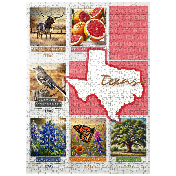 MyPuzzle - Texas: State Symbols Poster - Premium 500 Piece Jigsaw Puzzle for Adults