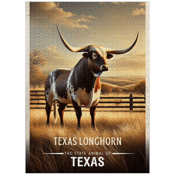 MyPuzzle - Texas, Texas Longhorn: State Animals Series - Premium 1000 Piece Jigsaw Puzzle for Adults