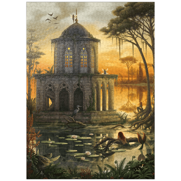 MyPuzzle - The Gothic Library Temple Lake - Sarah Richter - Premium 1000 Piece Jigsaw Puzzle for Adults