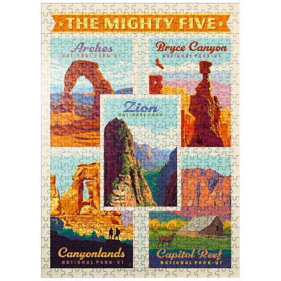 MyPuzzle - The Mighty Five: Utah National Parks, Vintage Poster - Premium 500 Piece Jigsaw Puzzle for Adults