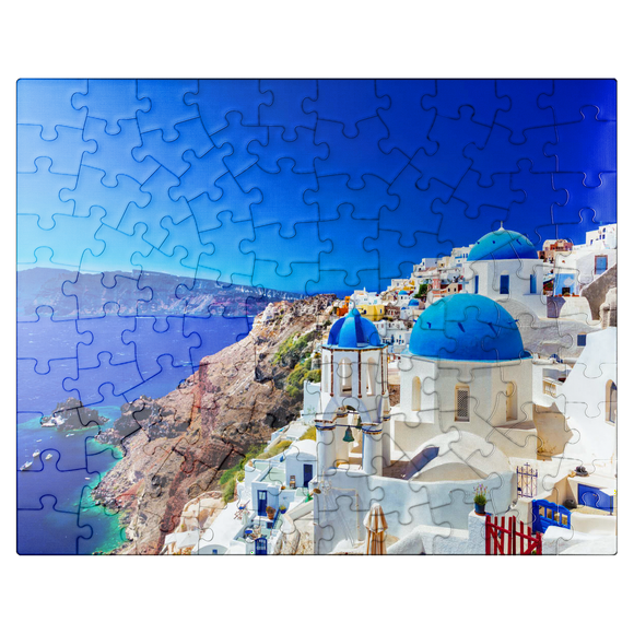 MyPuzzle - The Town Of Oia On The Island Of Santorini Greece - Premium 100 Piece Jigsaw Puzzle for Adults
