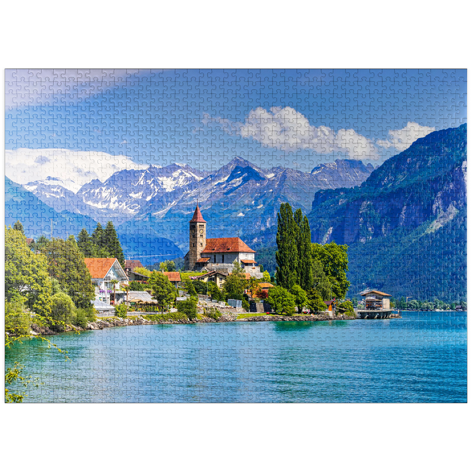 MyPuzzle - Town Of Brienz On Lake Brienz Near Interlaken, Switzerland - Premium 1000 Piece Jigsaw Puzzle for Adults