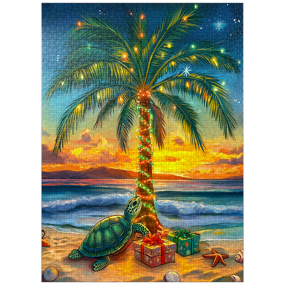 MyPuzzle - Tropical Holiday Sunset With Sea Turtle - Premium 1000 Piece Jigsaw Puzzle for Adults