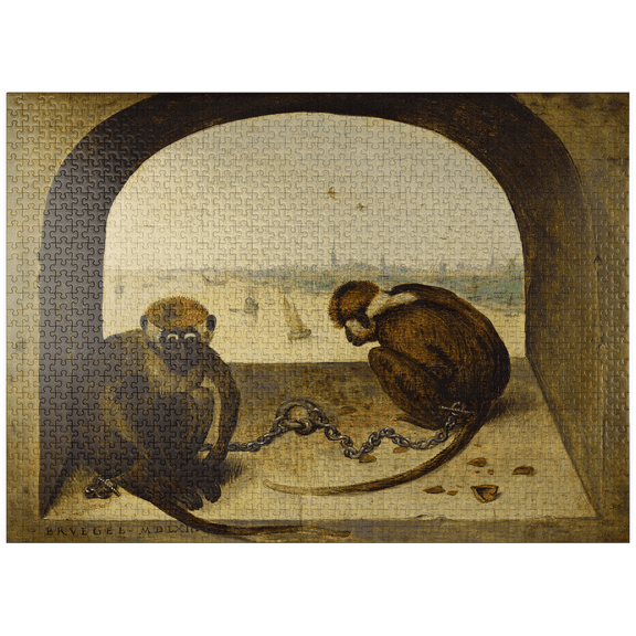 MyPuzzle - Two Monkeys 1562 By Pieter Bruegel The Elder - Premium 1000 Piece Jigsaw Puzzle for Adults