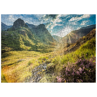 MyPuzzle - Valley View Below The Mountains Of Glencoe, Lochaber, Highlands, Scotland - Premium 500 Piece Jigsaw Puzzle for Adults