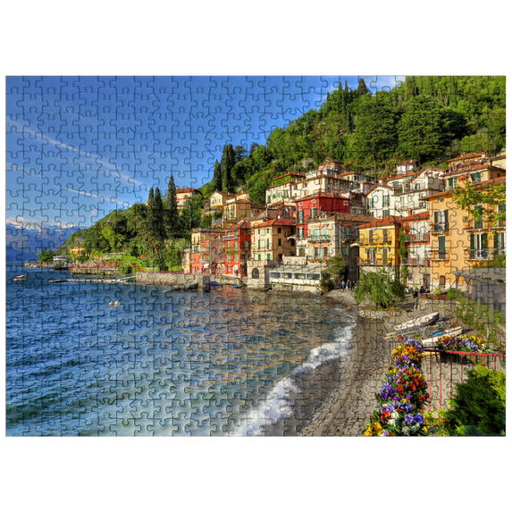 MyPuzzle - Varenna On Lake Como, Province Of Lecco, Lombardy, Italy With Greenery - Premium 500 Piece Jigsaw Puzzle for Adults