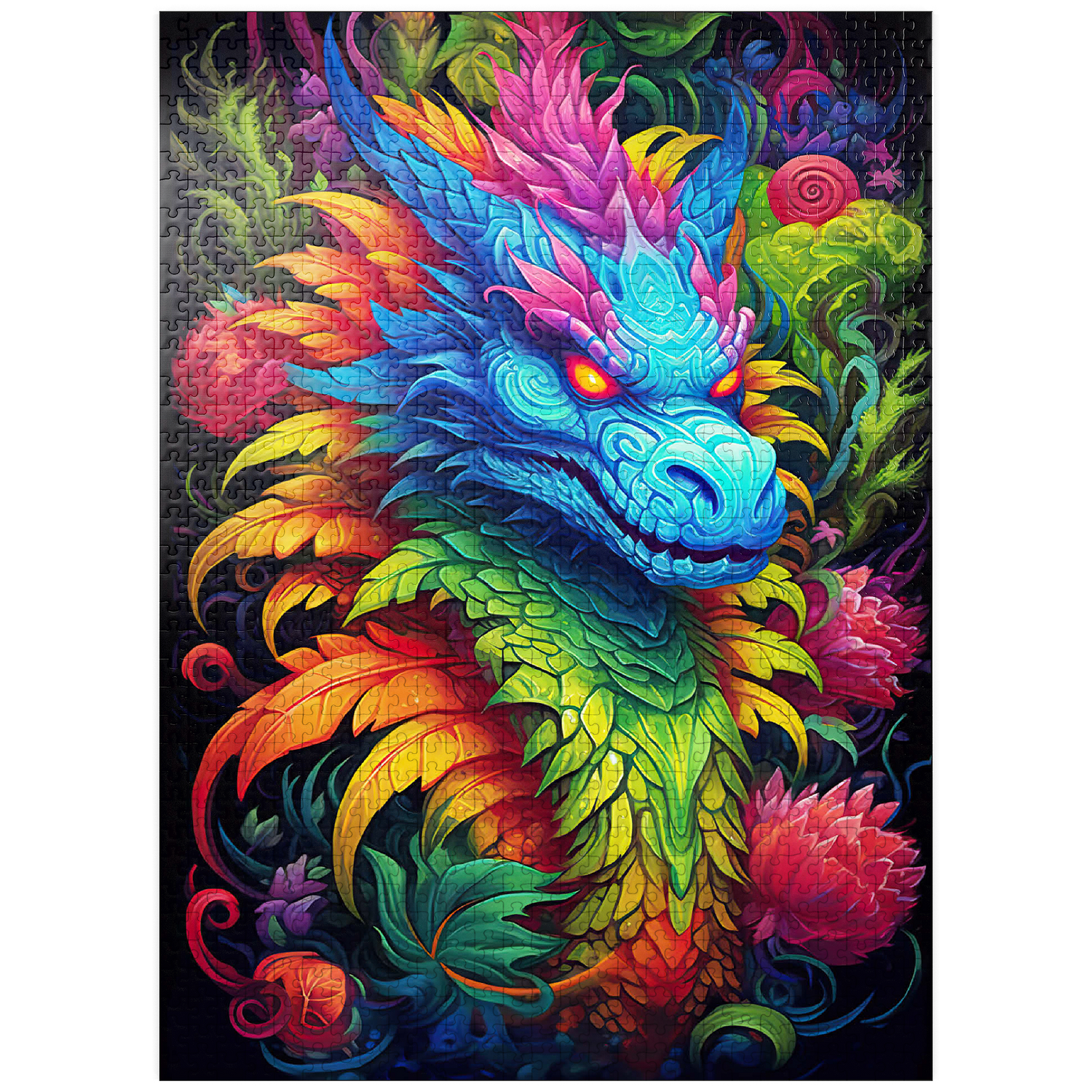 MyPuzzle - Vibrant Fantasy Dragon With Lush Foliage - Premium 1000 Piece Jigsaw Puzzle for Adults