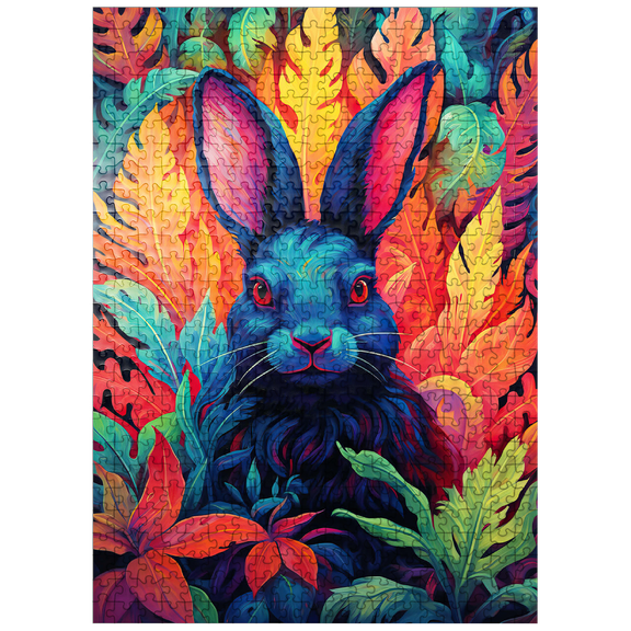 MyPuzzle - Vibrant Rabbit In Psychedelic Jungle - Premium 500 Piece Jigsaw Puzzle for Adults