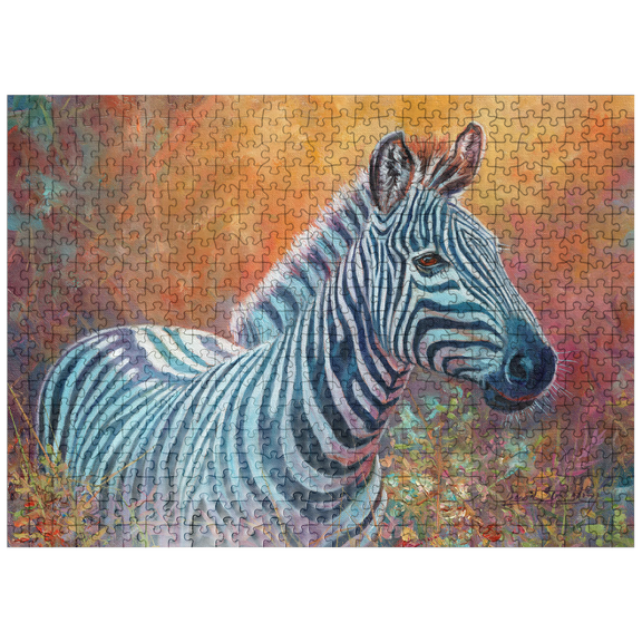 MyPuzzle - Vibrant Zebra Portrait In Abstract Art - Premium 500 Piece Jigsaw Puzzle for Adults