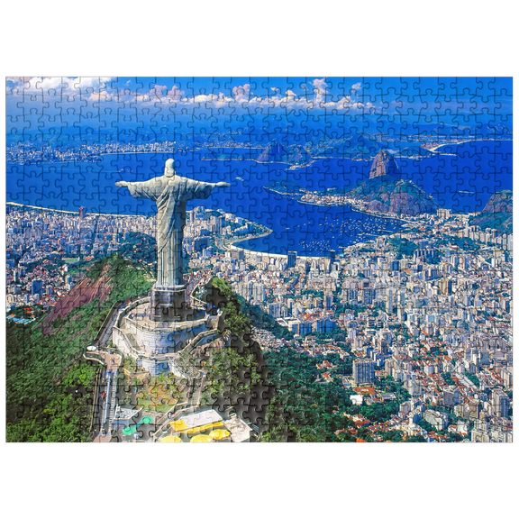 MyPuzzle - View Of Corcovado With Christ Statue And Sugarloaf Mountain (404m), Rio De Janeiro, Brazil - Premium 500 Piece Jigsaw Puzzle for Adults