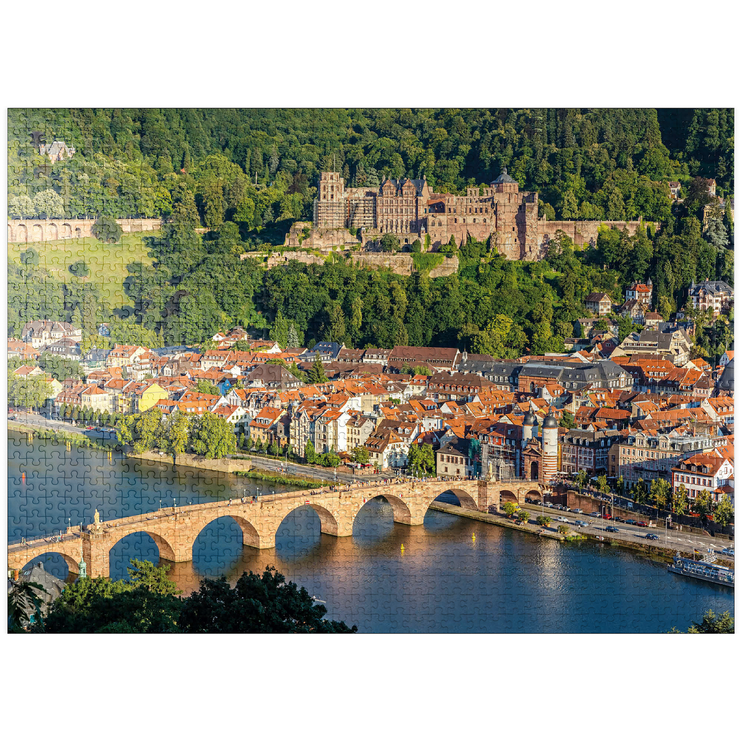 MyPuzzle - View Of Heidelberg - Old Town, Old Bridge And Castle - Premium 1000 Piece Jigsaw Puzzle for Adults