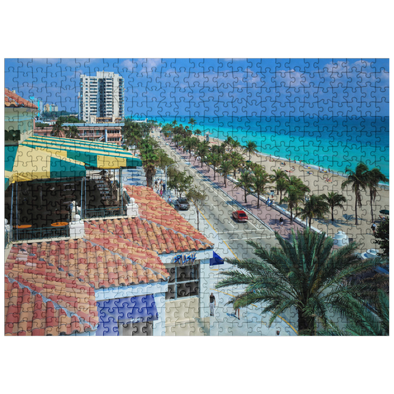 MyPuzzle - View Over Atlantic Boulevard And Beach, Fort Lauderdale, Florida, USA - Premium 500 Piece Jigsaw Puzzle for Adults