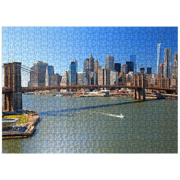 MyPuzzle - View To Brooklyn Bridge With One World Trade Center, Manhattan, New York City, USA - Premium 500 Piece Jigsaw Puzzle for Adults