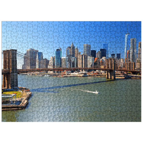 MyPuzzle - View To Brooklyn Bridge With One World Trade Center, Manhattan, New York City, USA - Premium 500 Piece Jigsaw Puzzle for Adults