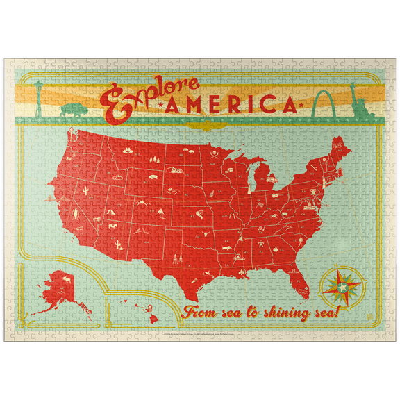 MyPuzzle - Vintage Map Of The USA (Horizontal) - Premium 1000 Piece Jigsaw Puzzle for Adults