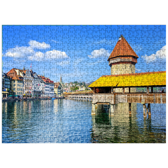 MyPuzzle - Water Tower And Chapel Bridge In Lucerne, Switzerland - Premium 500 Piece Jigsaw Puzzle for Adults