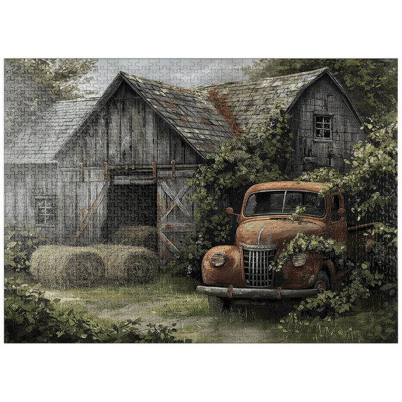 MyPuzzle - Weathered Barn With Classic Rusty Truck - Premium 1000 Piece Jigsaw Puzzle for Adults