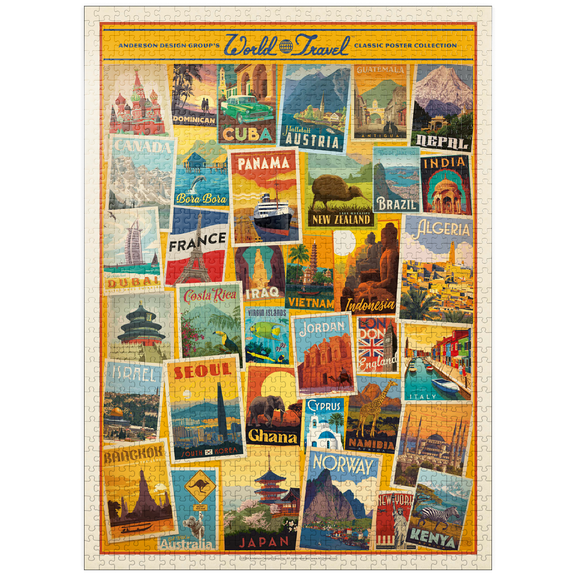 MyPuzzle - World Travel: Collage Print, Vintage Poster - Premium 1000 Piece Jigsaw Puzzle for Adults