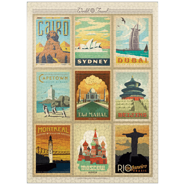 MyPuzzle - World Travel, Collage, Vintage Poster - Premium 1000 Piece Jigsaw Puzzle for Adults