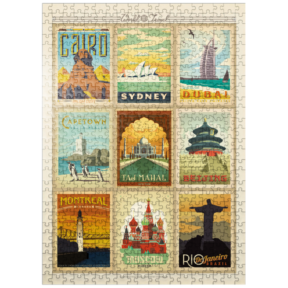 MyPuzzle - World Travel: Multi-Image Print - Edition 2, Vintage Poster - Premium 500 Piece Jigsaw Puzzle for Adults