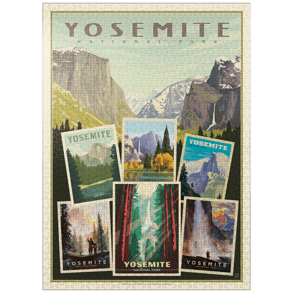 MyPuzzle - Yosemite National Park: Collage Print, Vintage Poster - Premium 1000 Piece Jigsaw Puzzle for Adults