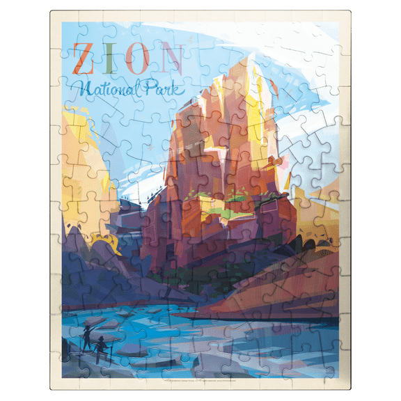 MyPuzzle - Zion National Park: Angels Landing (Mod Design), Vintage Poster - Premium 100 Piece Jigsaw Puzzle for Adults