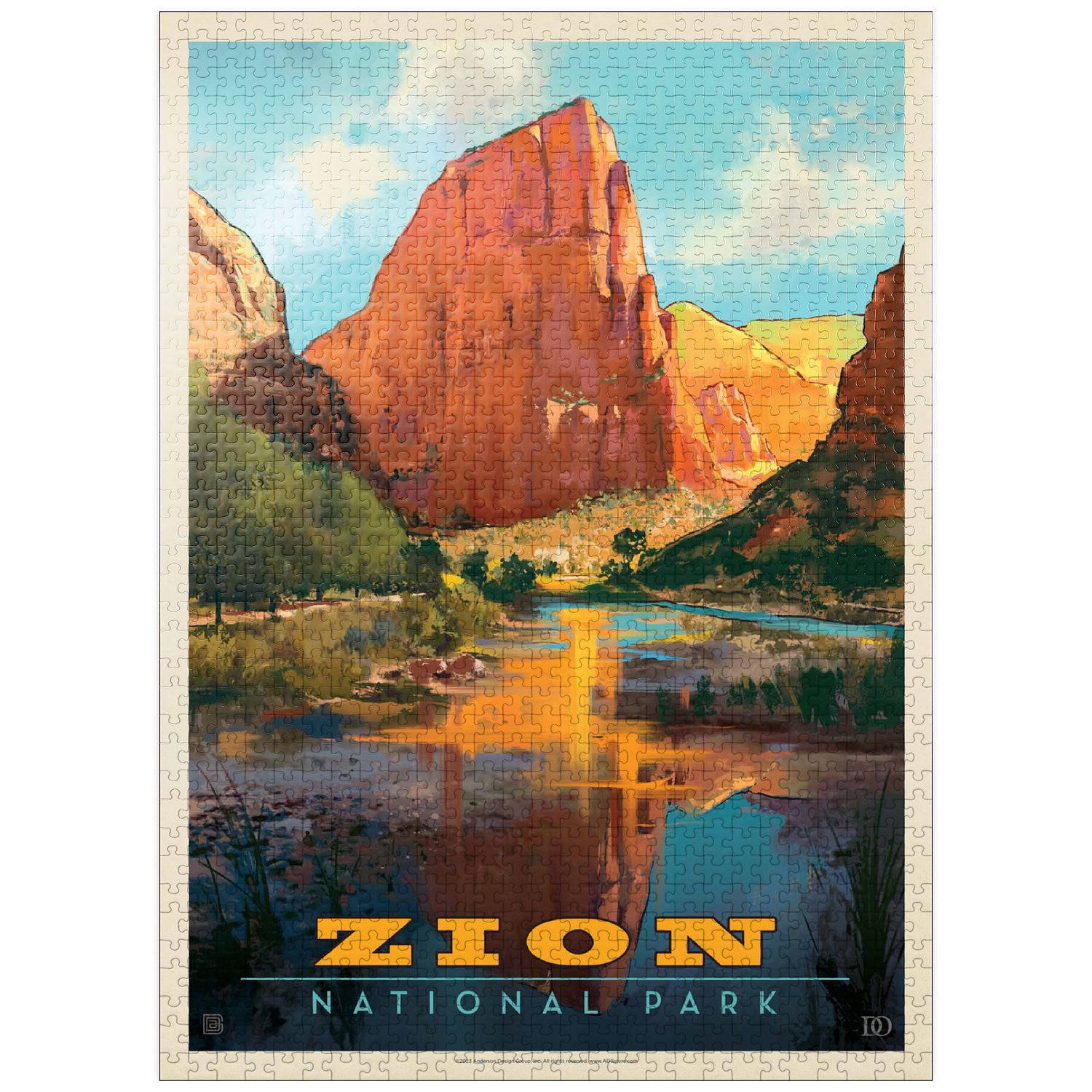 MyPuzzle - Zion National Park: Virgin River Valley, Vintage Poster - Premium 1000 Piece Jigsaw Puzzle for Adults