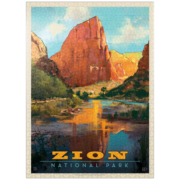 MyPuzzle - Zion National Park: Virgin River Valley, Vintage Poster - Premium 1000 Piece Jigsaw Puzzle for Adults