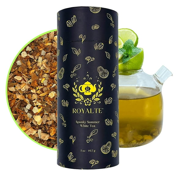 MyRoyalte White Organic Loose Leaf Tea in a Beautiful Tea Tin with Citrus and Mint Notes, 5 oz