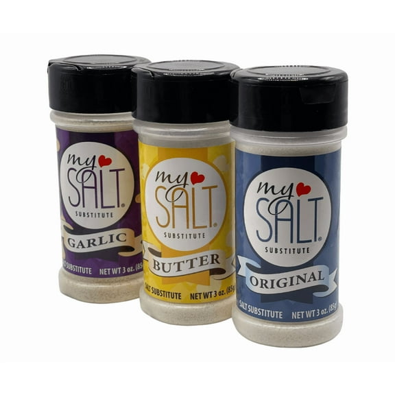 MySALT Salt Substitute 100% Sodium Free, the Original, Butter, and Garlic Flavored