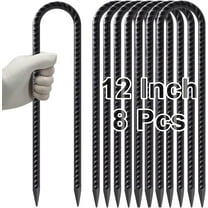 MySit 12 Inches Trampoline Wind Stakes Set of 8 Heavy Duty U Stakes Ground Tie Down Anchor Kit for Camping Tents, Swing Set and Soccer Goal Galvanized Steel Anchors Black