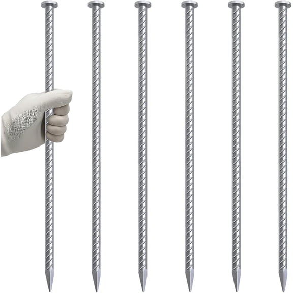 MySit 16 Inch Rebar Stakes 1/2 Inch Diameter Ground Stakes Heavy Duty, Metal Spikes for Asphalt Anchoring Spikes for Speed Bump, Support Estacas de Metal-Ground Anchors Tent Stakes (6 Pack)