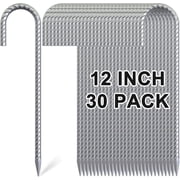 MySit 12 Inch Rebar Stakes J Hook Ground Stakes 30-Pack Ground Anchors for Tent Heavy Duty Galvanized for Outdoor Lawn Decorations Inflatables Canopy Swing Set