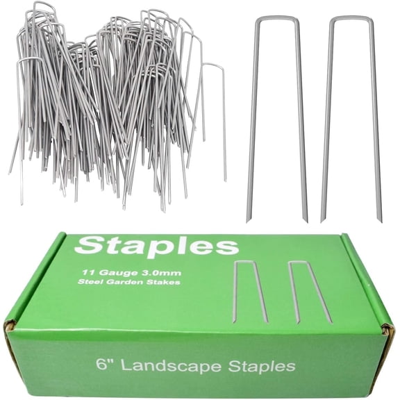 MySit 6 Inch 50 Pack U-Shape Garden Stakes Plant Cover Stakes Heavy Duty 11 Gauge Galvanized Landscape Staples for Weed Barrier, Irrigation Tubing, Yard Lawn, Landscape Fabric