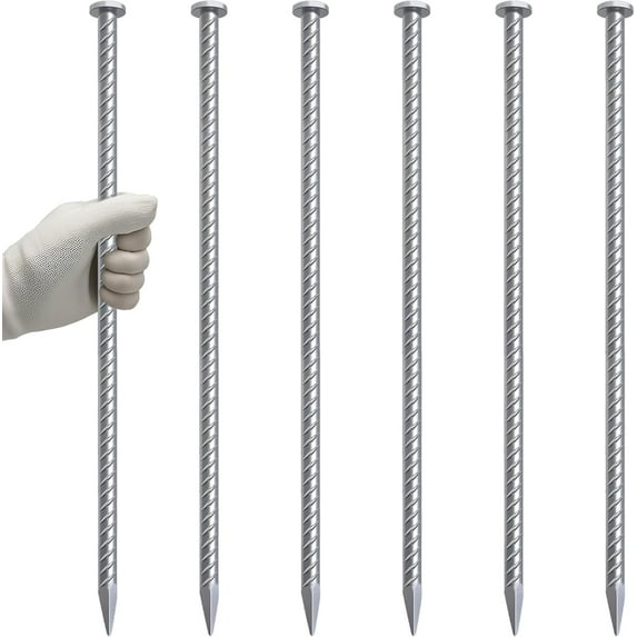 MySit 16 Inch Rebar Stakes 1/2 Inch Diameter Ground Stakes Heavy Duty, Metal Spikes for Asphalt Anchoring Spikes for Speed Bump, Support Estacas de Metal-Ground Anchors Tent Stakes (6 Pack)