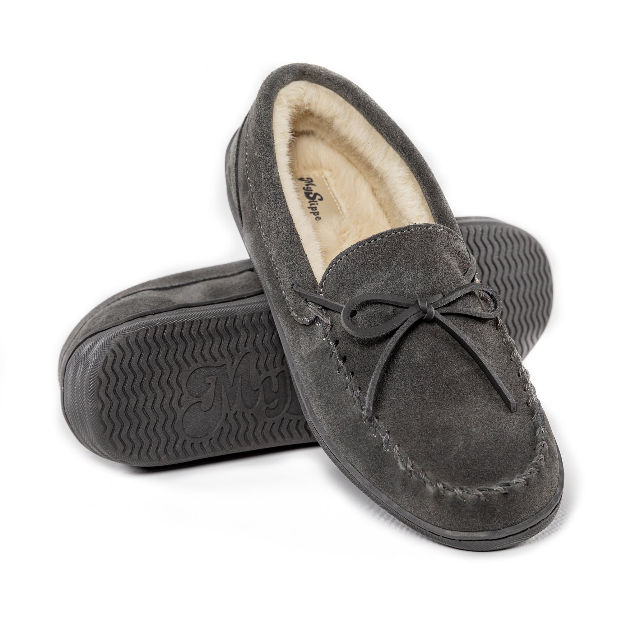 MySlipper Men's Size 11 Charcoal Moccasin Slippers ByMyPillow